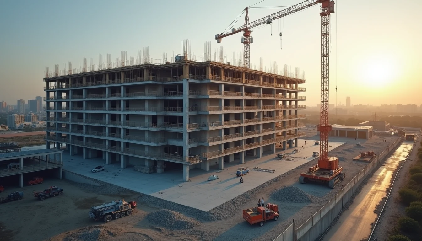 High angle view of a modern building under construction